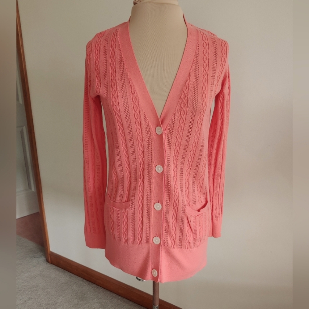 Cardigan S Lands' End pointelle peach coral